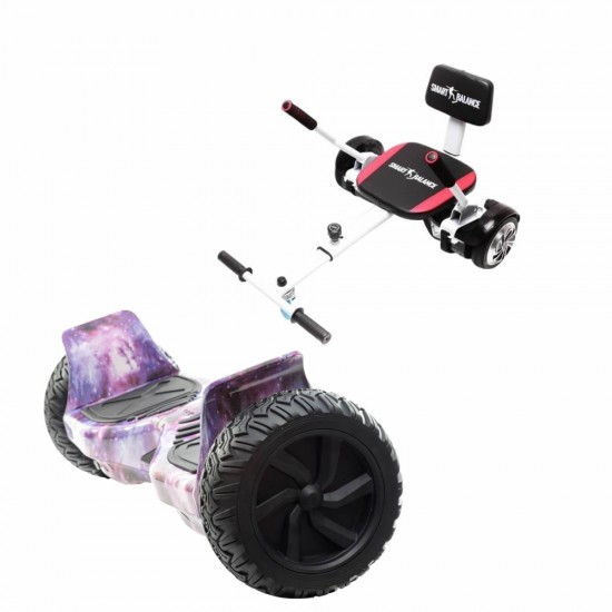 Set Hoverboard All Terrain cu Scaun, Hoverkart Confort, Boxe Bluetooth, Lumini LED si Auto Balans, roti 8.5'', 15km Autonomie, Putere 700W, Baterie 4Ah Samsung Cell, Smart Balance Hummer Galaxy