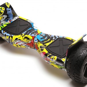Hoverboard All-Terrain cu Boxe Bluetooth, Lumini LED si Auto Balans, roti 8.5'', 15km Autonomie, Putere 700W, Baterie 4Ah Samsung Cell, Smart Balance Hummer HipHop