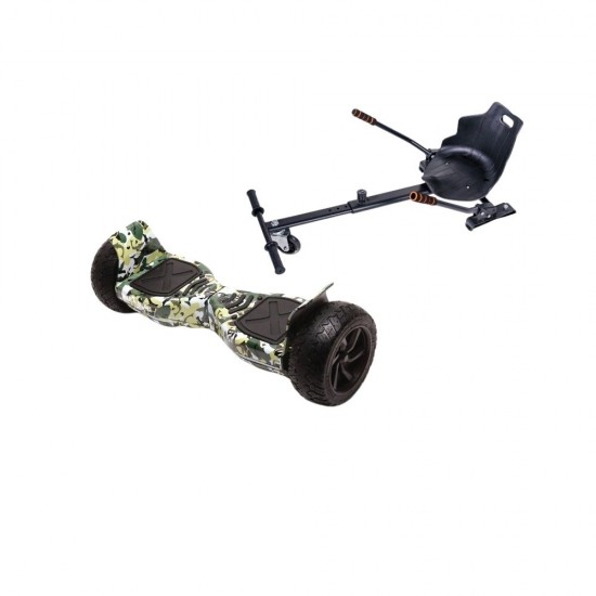 Pachet Hoverboard 8.5 inch cu Scaun Standard, Hummer Camouflage, Autonomie Standard si Hoverkart Ergonomic Negru, Smart Balance