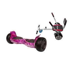 Set Hoverboard All Terrain cu Scaun, Hoverkart Confort, Boxe Bluetooth, Lumini LED si Auto Balans, roti 8.5'', 15km Autonomie, Putere 700W, Baterie 4Ah Samsung Cell, Smart Balance Hummer Galaxy Pink
