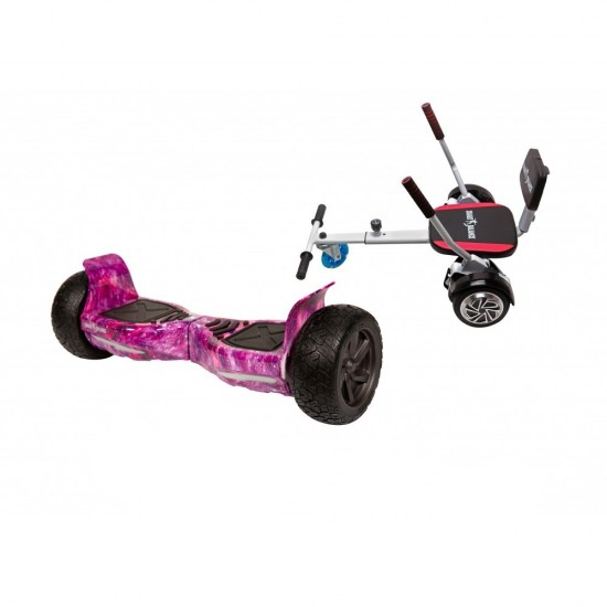 Set Hoverboard All Terrain cu Scaun, Hoverkart Confort, Boxe Bluetooth, Lumini LED si Auto Balans, roti 8.5'', 15km Autonomie, Putere 700W, Baterie 4Ah Samsung Cell, Smart Balance Hummer Galaxy Pink