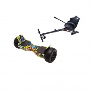 Set Hoverboard All Terrain cu Scaun, Hoverkart Ergonomic, Boxe Bluetooth, Lumini LED si Auto Balans, roti 8.5'', 15km Autonomie, Putere 700W, Baterie 4Ah Samsung Cell, Smart Balance Hummer HipHop