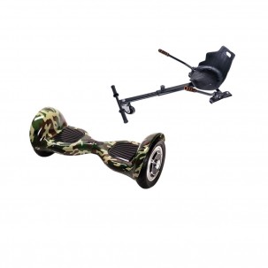 Set Hoverboard OffRoad cu Scaun, Hoverkart Ergonomic, Boxe Bluetooth, Lumini LED si Auto Balans, roti 10'', 15km Autonomie, Putere 700W, Baterie 4Ah Samsung Cell, Smart Balance OffRoad Camouflage