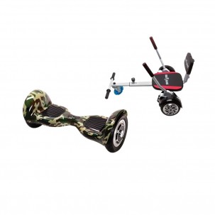 Set Hoverboard OffRoad cu Scaun, Hoverkart Confort, Boxe Bluetooth, Lumini LED si Auto Balans, roti 10'', 15km Autonomie, Putere 700W, Baterie 4Ah Samsung Cell, Smart Balance OffRoad Camouflage