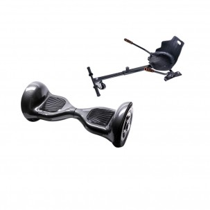 Set Hoverboard OffRoad cu Scaun, Hoverkart Ergonomic, Boxe Bluetooth, Lumini LED si Auto Balans, roti 10'', 15km Autonomie, Putere 700W, Baterie 4Ah Samsung Cell, Smart Balance OffRoad Carbon