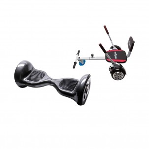 Set Hoverboard OffRoad cu Scaun, Hoverkart Confort, Boxe Bluetooth, Lumini LED si Auto Balans, roti 10'', 15km Autonomie, Putere 700W, Baterie 4Ah Samsung Cell, Smart Balance OffRoad Carbon