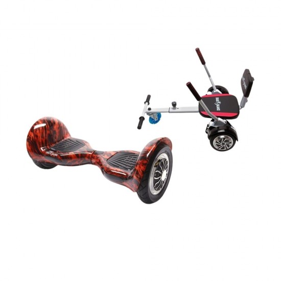 Set Hoverboard OffRoad cu Scaun, Hoverkart Confort, Boxe Bluetooth, Lumini LED si Auto Balans, roti 10'', 15km Autonomie, Putere 700W, Baterie 4Ah Samsung Cell, Smart Balance OffRoad Flame