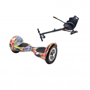 Set Hoverboard OffRoad cu Scaun, Hoverkart Ergonomic, Boxe Bluetooth, Lumini LED si Auto Balans, roti 10'', 15km Autonomie, Putere 700W, Baterie 4Ah Samsung Cell, Smart Balance OffRoad HipHop Orange