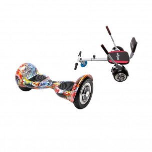 Set Hoverboard OffRoad cu Scaun, Hoverkart Confort, Boxe Bluetooth, Lumini LED si Auto Balans, roti 10'', 15km Autonomie, Putere 700W, Baterie 4Ah Samsung Cell, Smart Balance OffRoad HipHop Orange 
