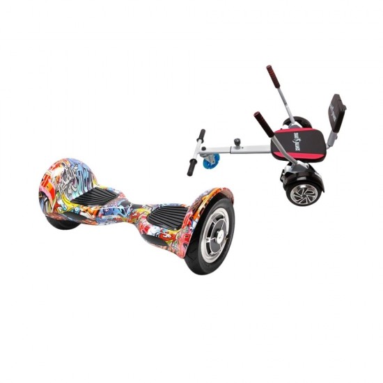 Set Hoverboard OffRoad cu Scaun, Hoverkart Confort, Boxe Bluetooth, Lumini LED si Auto Balans, roti 10'', 15km Autonomie, Putere 700W, Baterie 4Ah Samsung Cell, Smart Balance OffRoad HipHop Orange 