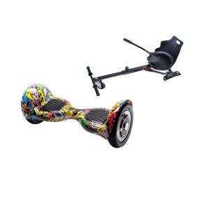 Pachet Hoverboard 10 inch cu Scaun Hoverkart, OffRoad HipHop autonomie standard pentru copii si adulti