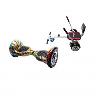 Set Hoverboard OffRoad cu Scaun, Hoverkart Confort, Boxe Bluetooth, Lumini LED si Auto Balans, roti 10'', 15km Autonomie, Putere 700W, Baterie 4Ah Samsung Cell, Smart Balance OffRoad HipHop