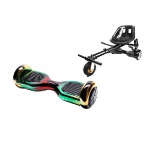 Set Hoverboard cu Scaun, Hoverkart Negru cu Suspensii Duble, Boxe Bluetooth, Lumini LED si Auto Balans, roti 6.5'', 15km Autonomie, Putere 700W, Baterie 4Ah Samsung Cell, Smart Balance Regular California