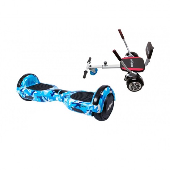 Set Hoverboard cu Scaun, Hoverkart Confort, Boxe Bluetooth, Lumini LED si Auto Balans, roti 6.5'', 15km Autonomie, Putere 700W, Baterie 4Ah Samsung Cell, Smart Balance Regular Camouflage Blue