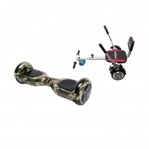 Set Hoverboard cu Scaun, Hoverkart Confort, Boxe Bluetooth, Lumini LED si Auto Balans, roti 6.5'', 15km Autonomie, Putere 700W, Baterie 4Ah Samsung Cell, Smart Balance Regular Camouflage Green