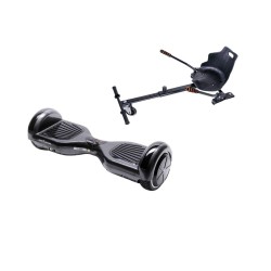 Set Hoverboard cu Scaun, Hoverkart Ergonomic, Boxe Bluetooth, Lumini LED si Auto Balans, roti 6.5'', 15km Autonomie, Putere 700W, Baterie 4Ah Samsung Cell, Smart Balance Regular Carbon