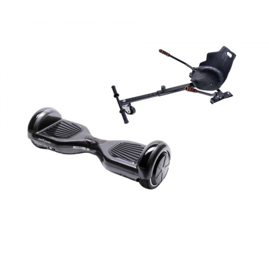 Set Hoverboard cu Scaun, Hoverkart Ergonomic, Boxe Bluetooth, Lumini LED si Auto Balans, roti 6.5'', 15km Autonomie, Putere 700W, Baterie 4Ah Samsung Cell, Smart Balance Regular Carbon