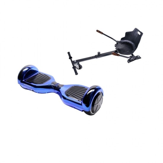 Pachet Hoverboard 6.5 inch cu Scaun Standard, Regular ElectroBlue, Autonomie Extinsa si Hoverkart Ergonomic Negru, Smart Balance