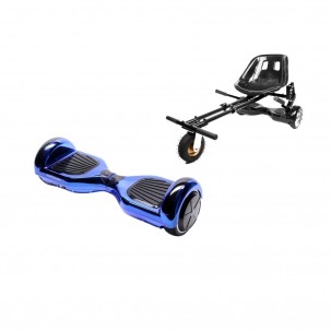 Set Hoverboard cu Scaun, Hoverkart Negru cu Suspensii Duble, Boxe Bluetooth, Lumini LED si Auto Balans, roti 6.5'', 15km Autonomie, Putere 700W, Baterie 4Ah Samsung Cell, Smart Balance Regular ElectroBlue