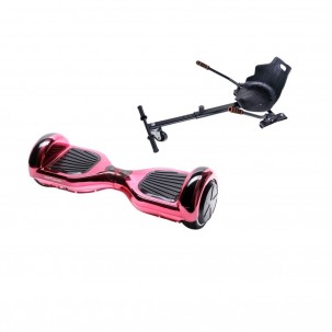 Set Hoverboard cu Scaun, Hoverkart Ergonomic, Boxe Bluetooth, Lumini LED si Auto Balans, roti 6.5'', 15km Autonomie, Putere 700W, Baterie 4Ah Samsung Cell, Smart Balance Regular ElectroPink