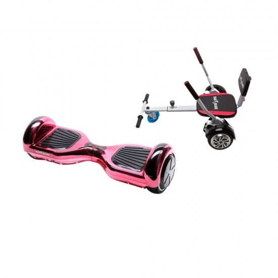 Set Hoverboard cu Scaun, Hoverkart Confort, Boxe Bluetooth, Lumini LED si Auto Balans, roti 6.5'', 15km Autonomie, Putere 700W, Baterie 4Ah Samsung Cell, Smart Balance Regular ElectroPink