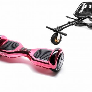 Set Hoverboard cu Scaun, Hoverkart Negru cu Suspensii Duble, Boxe Bluetooth, Lumini LED si Auto Balans, roti 6.5'', 15km Autonomie, Putere 700W, Baterie 4Ah Samsung Cell, Smart Balance Regular ElectroPink