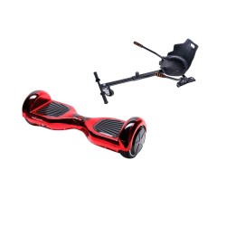 Set Hoverboard cu Scaun, Hoverkart Ergonomic, Boxe Bluetooth, Lumini LED si Auto Balans, roti 6.5'', 15km Autonomie, Putere 700W, Baterie 4Ah Samsung Cell, Smart Balance Regular ElectroRed