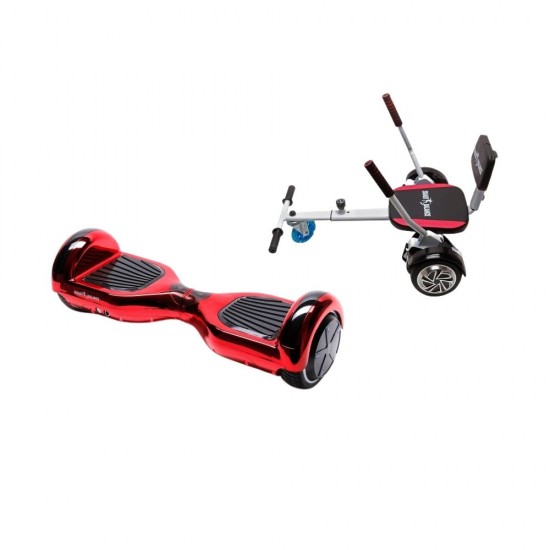 Set Hoverboard cu Scaun, Hoverkart Confort, Boxe Bluetooth, Lumini LED si Auto Balans, roti 6.5'', 15km Autonomie, Putere 700W, Baterie 4Ah Samsung Cell, Smart Balance Regular ElectroRed