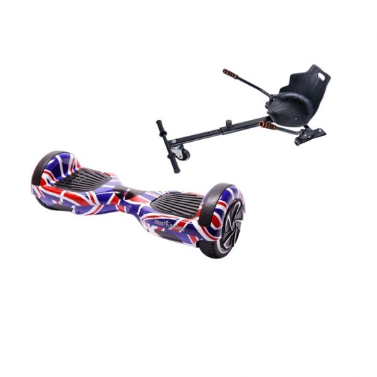 Set Hoverboard cu Scaun, Hoverkart Ergonomic, Boxe Bluetooth, Lumini LED si Auto Balans, roti 6.5'', 15km Autonomie, Putere 700W, Baterie 4Ah Samsung Cell, Smart Balance Regular England