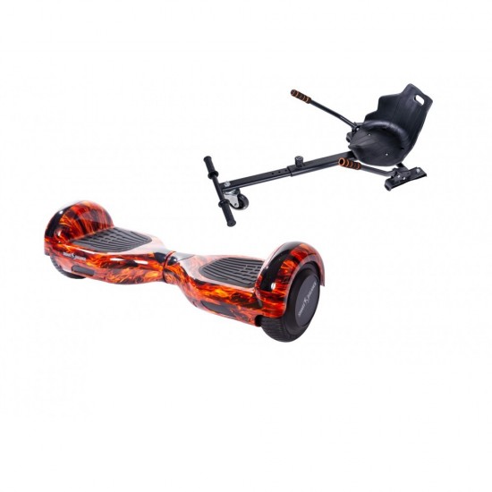 Set Hoverboard cu Scaun, Hoverkart Ergonomic, Boxe Bluetooth, Lumini LED si Auto Balans, roti 6.5'', 15km Autonomie, Putere 700W, Baterie 4Ah Samsung Cell, Smart Balance Regular Flame