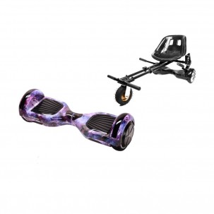 Set Hoverboard cu Scaun, Hoverkart Negru cu Suspensii Duble, Boxe Bluetooth, Lumini LED si Auto Balans, roti 6.5'', 15km Autonomie, Putere 700W, Baterie 4Ah Samsung Cell, Smart Balance Regular Galaxy