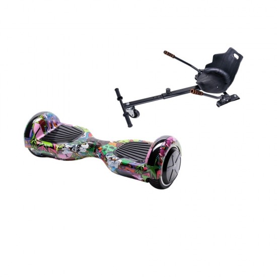 Set Hoverboard cu Scaun, Hoverkart Ergonomic, Boxe Bluetooth, Lumini LED si Auto Balans, roti 6.5'', 15km Autonomie, Putere 700W, Baterie 4Ah Samsung Cell, Smart Balance Regular Multicolor