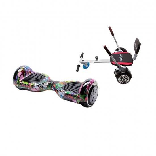 Set Hoverboard cu Scaun, Hoverkart Confort, Boxe Bluetooth, Lumini LED si Auto Balans, roti 6.5'', 15km Autonomie, Putere 700W, Baterie 4Ah Samsung Cell, Smart Balance Regular Multicolor