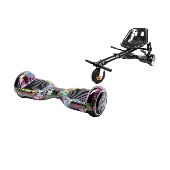 Set Hoverboard cu Scaun, Hoverkart Negru cu Suspensii Duble, Boxe Bluetooth, Lumini LED si Auto Balans, roti 6.5'', 15km Autonomie, Putere 700W, Baterie 4Ah Samsung Cell, Smart Balance Regular Multicolor