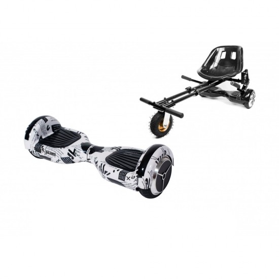 Pachet Hoverboard 6.5 inch cu Scaun cu Suspensii, Regular NewsPaper, Autonomie Extinsa si Hoverkart Negru cu Suspensii Duble, Smart Balance