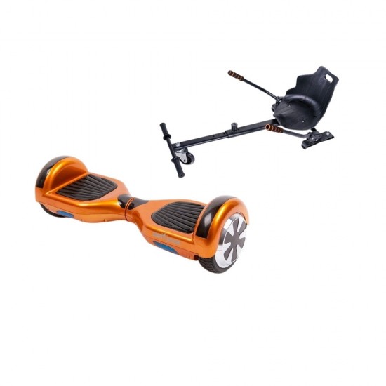 Set Hoverboard cu Scaun, Hoverkart Ergonomic, Boxe Bluetooth, Lumini LED si Auto Balans, roti 6.5'', 15km Autonomie, Putere 700W, Baterie 4Ah Samsung Cell, Smart Balance Regular Orange