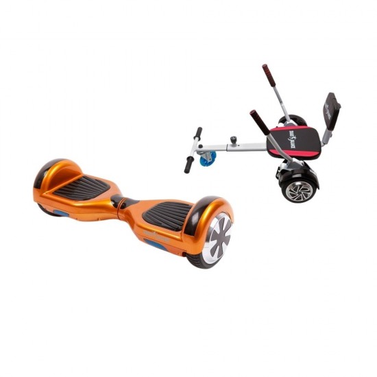 Set Hoverboard cu Scaun, Hoverkart Confort, Boxe Bluetooth, Lumini LED si Auto Balans, roti 6.5'', 15km Autonomie, Putere 700W, Baterie 4Ah Samsung Cell, Smart Balance Regular Orange