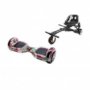 Pachet Hoverboard cu Scaun Smartbalance™, Regular Skull Color, roti 6.5 inch, Bluetooth, Autobalans, LED Lights, 700W, Baterie cu Celule Samsung + Scaun Hoverboard cu Suspensii Negru 