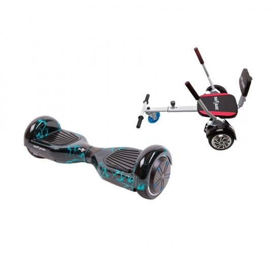 Set Hoverboard cu Scaun, Hoverkart Confort, Boxe Bluetooth, Lumini LED si Auto Balans, roti 6.5'', 15km Autonomie, Putere 700W, Baterie 4Ah Samsung Cell, Smart Balance Regular Thunderstorm