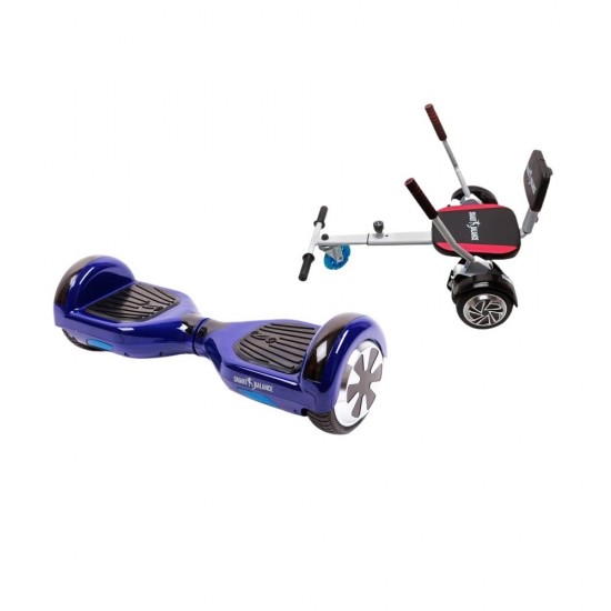 Set Hoverboard cu Scaun, Hoverkart Confort, Boxe Bluetooth, Lumini LED si Auto Balans, roti 6.5'', 15km Autonomie, Putere 700W, Baterie 4Ah Samsung Cell, Smart Balance Regular Purple