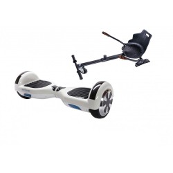 Set Hoverboard cu Scaun, Hoverkart Ergonomic, Boxe Bluetooth, Lumini LED si Auto Balans, roti 6.5'', 15km Autonomie, Putere 700W, Baterie 4Ah Samsung Cell, Smart Balance Regular White Pearl
