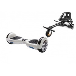Pachet Hoverboard cu Scaun Smartbalance™, Regular White Pearl, roti 6.5 inch, Bluetooth, Autobalans, LED Lights, 700W, Baterie cu Celule Samsung + Scaun Hoverboard cu Suspensii Negru 
