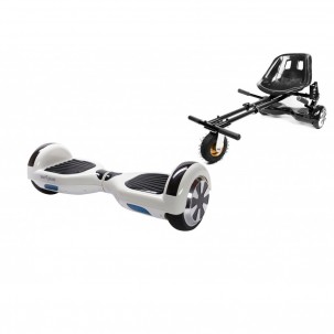Pachet Hoverboard cu Scaun Smartbalance™, Regular White Pearl, roti 6.5 inch, Bluetooth, Autobalans, LED Lights, 700W, Baterie cu Celule Samsung + Scaun Hoverboard cu Suspensii Negru 