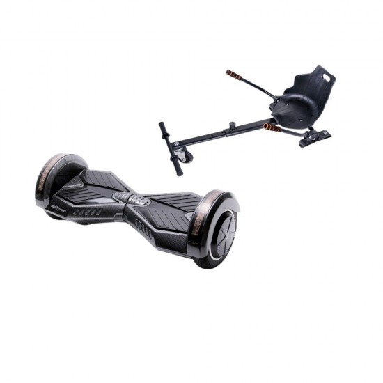 Pachet Hoverboard 8 inch cu Scaun Standard, Transformers Carbon, Autonomie Standard si Hoverkart Ergonomic Negru, Smart Balance