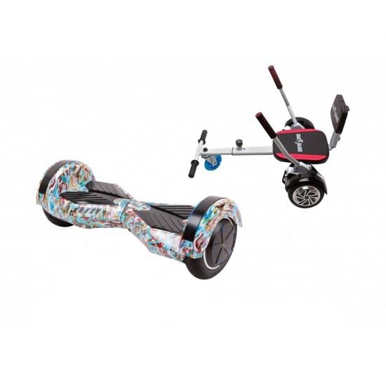 Set Hoverboard cu Scaun, Hoverkart Confort, Boxe Bluetooth, Lumini LED si Auto Balans, roti 8'', 15km Autonomie, Putere 700W, Baterie 4Ah Samsung Cell, Smart Balance Transformers Clown  1