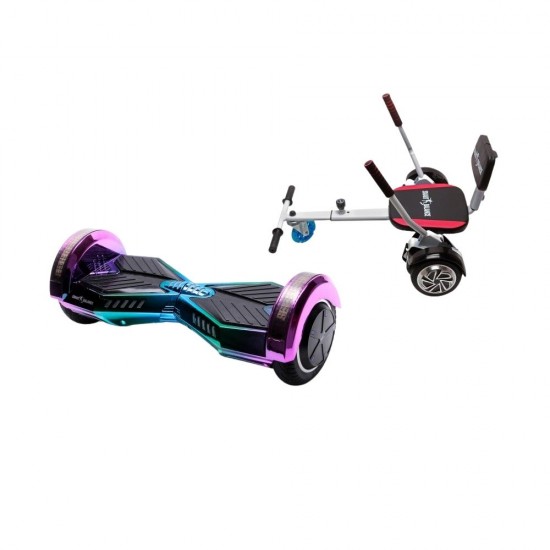 Set Hoverboard cu Scaun, Hoverkart Confort, Boxe Bluetooth, Lumini LED si Auto Balans, roti 6.5'', 15km Autonomie, Putere 700W, Baterie 4Ah Samsung Cell, Smart Balance Transformers Dakota