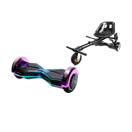 Pachet Hoverboard 6.5 inch cu Scaun cu Suspensii, Transformers Dakota, Autonomie Extinsa si Hoverkart Negru cu Suspensii Duble, Smart Balance