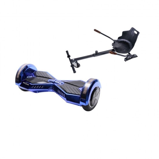 Set Hoverboard cu Scaun, Hoverkart Ergonomic, Boxe Bluetooth, Lumini LED si Auto Balans, roti 8'', 15km Autonomie, Putere 700W, Baterie 4Ah Samsung Cell, Smart Balance Transformers ElectroBlue 