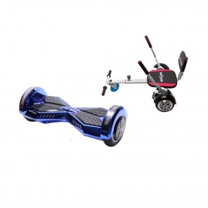 Set Hoverboard cu Scaun, Hoverkart Confort, Boxe Bluetooth, Lumini LED si Auto Balans, roti 6.5'', 15km Autonomie, Putere 700W, Baterie 4Ah Samsung Cell, Smart Balance Transformers ElectroBlue