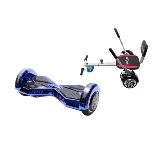 Set Hoverboard cu Scaun, Hoverkart Confort, Boxe Bluetooth, Lumini LED si Auto Balans, roti 8'', 15km Autonomie, Putere 700W, Baterie 4Ah Samsung Cell, Smart Balance Transformers ElectroBlue 